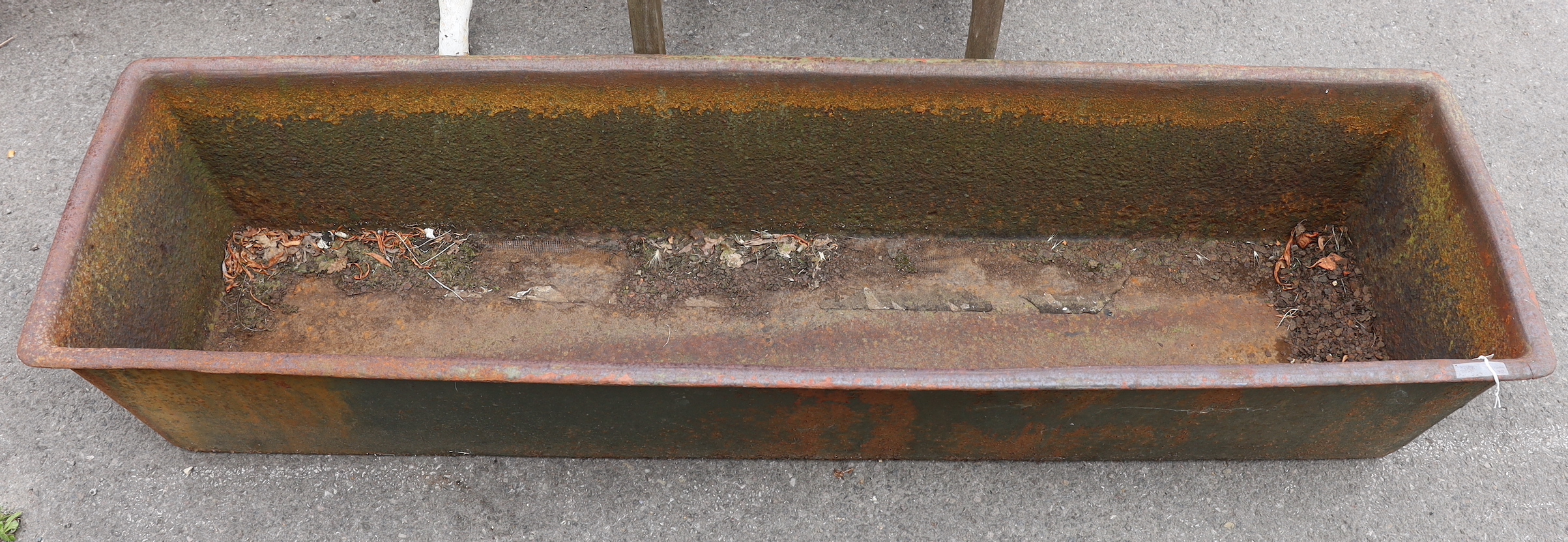 A Victorian rectangular cast iron trough, width 186cm, depth 50cm, height 35cm